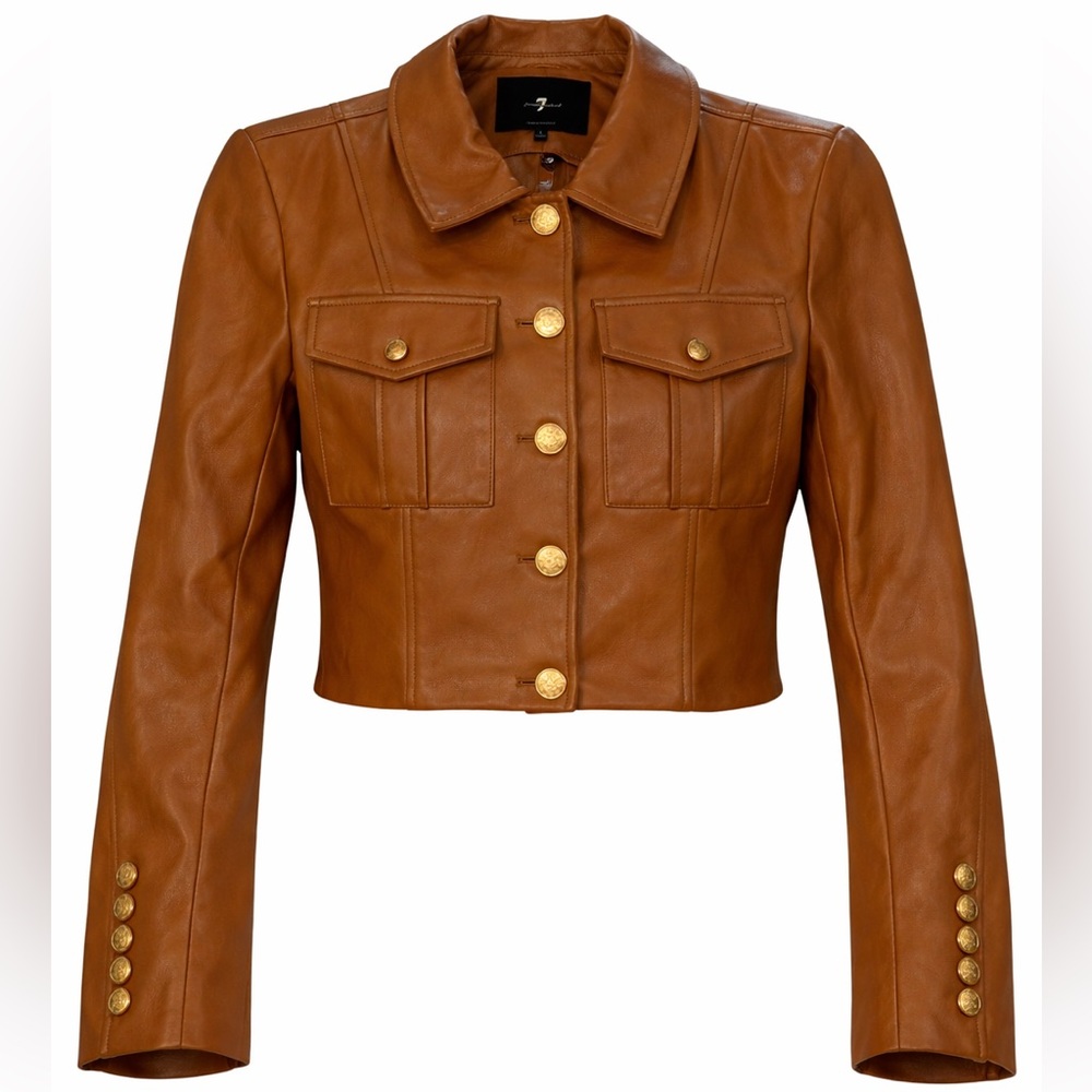7 For All Mankind Brown Faux Soft Leather Jacket with Gold Buttons